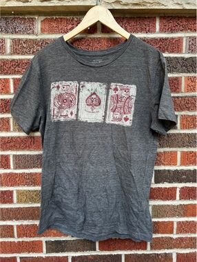 Lucky Brand Gray and Washed Graphic Playing Cards Short Sleeve Shirt